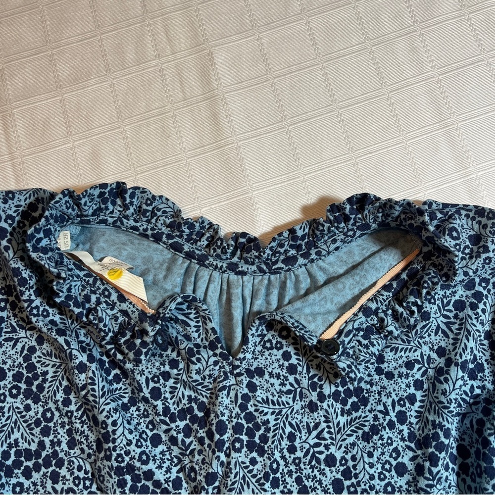 Micro-Floral Blue Prairie Peasant Mock-Neck Boden Dress w/ Pockets US Size 2 - Picture 8 of 10